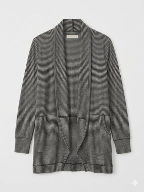 Abercrombie & Fitch Black and White Striped Shawl-Collar Cardigan